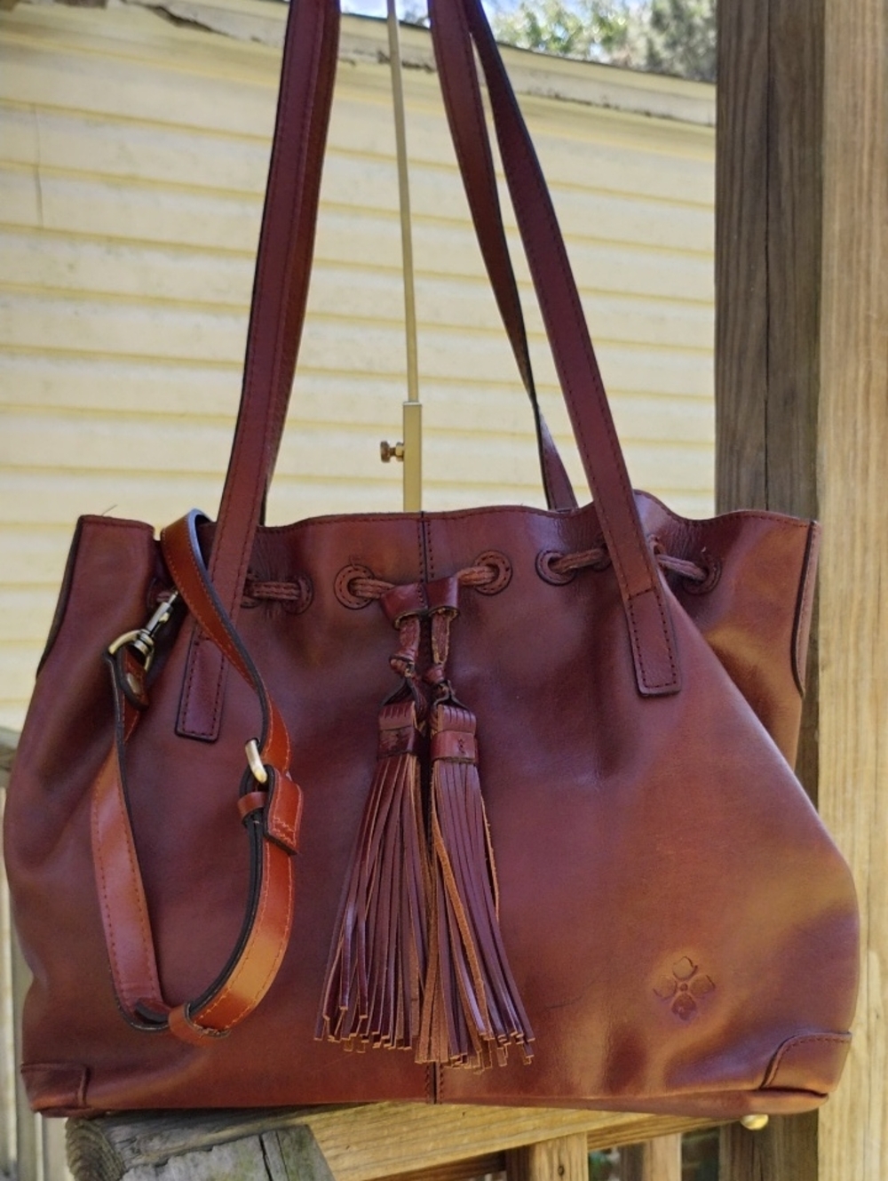 Patricia Nash Leather Whitney Drawstring Tote Bag - 3 Compartment _ Cross. Strap - Picture 2 of 15